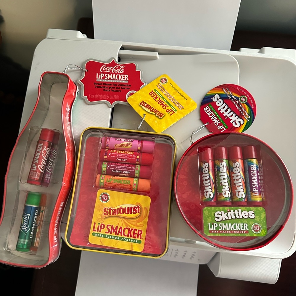 Lip smackers sets.  Coca Cola, Skittles and Starburst.